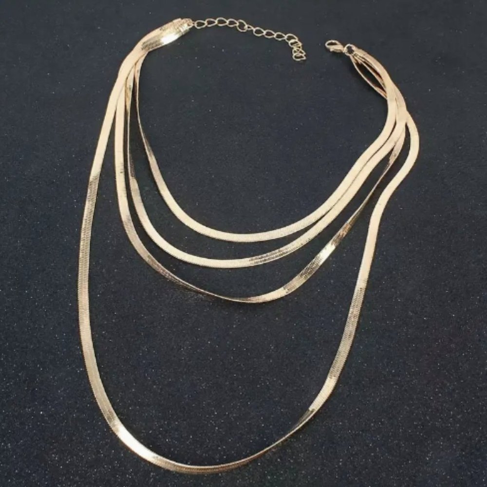 18k Gold Plated Layered Snake Chain Necklace - Picture 2 of 5